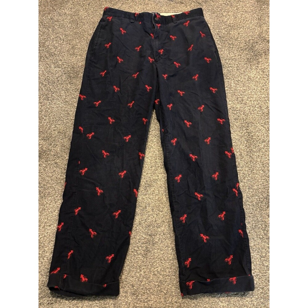 Vintage Polo Ralph Lauren Lobster Corduroy Pants Navy Red Embroidered USA 34x30